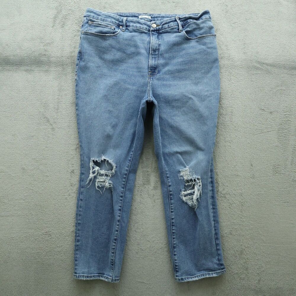 Good American Jeans Women's Size 20 High-Rise Straight 27" Inseam Destroyed